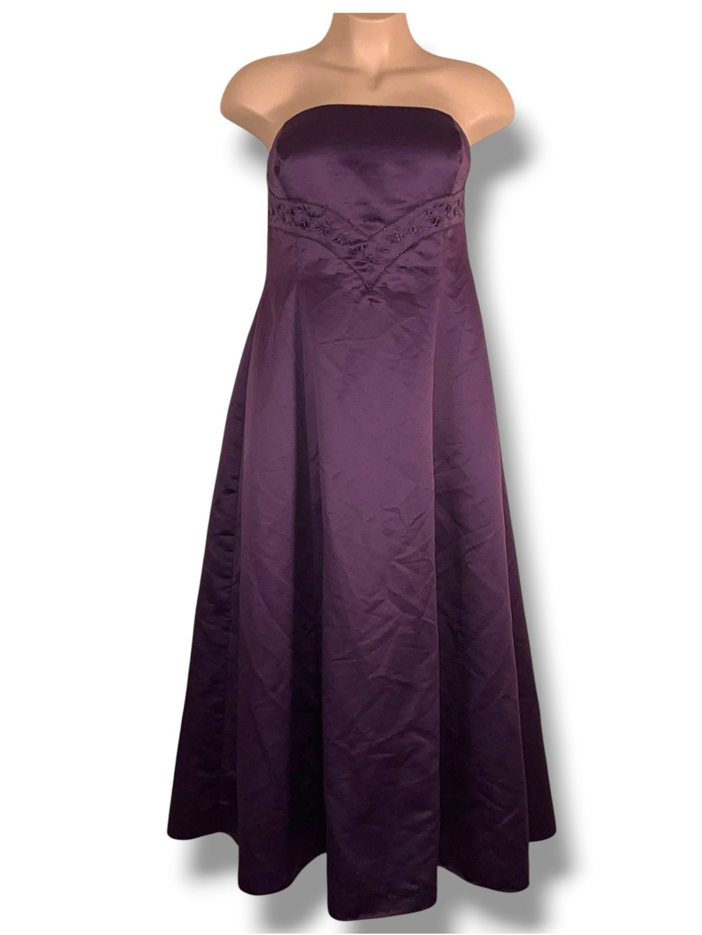 Size 14 Eden Maids Purple Beaded Formal Dress Strapless Evening Gown Lined